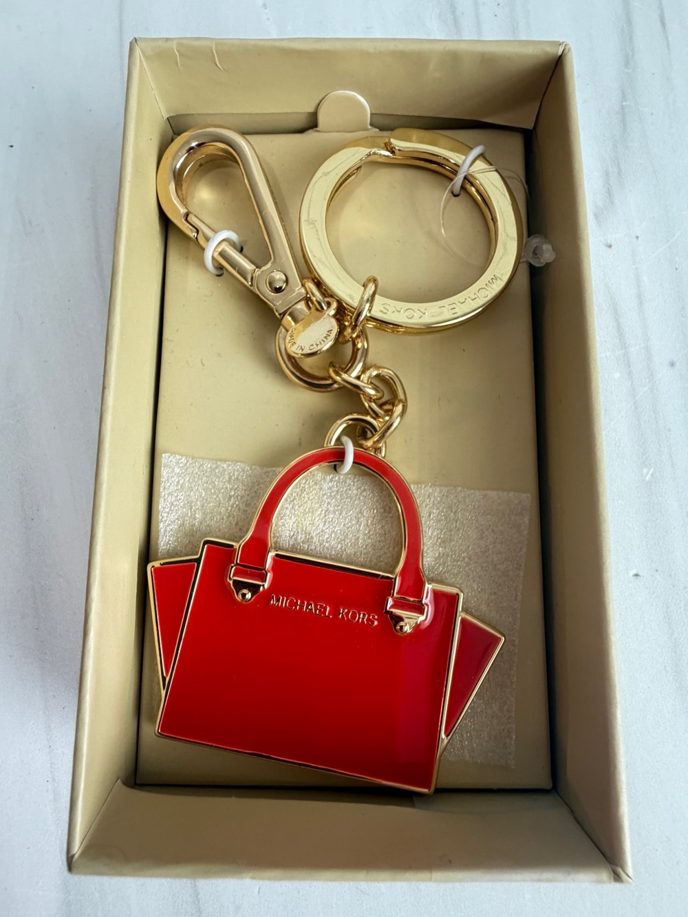 MICHAEL KORS SELMA HANDBAG KEY RING PURSE CHARM ORANGE GOLD